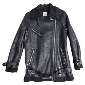 Avec Les Filles Faux leather teddy lining moto Jacket